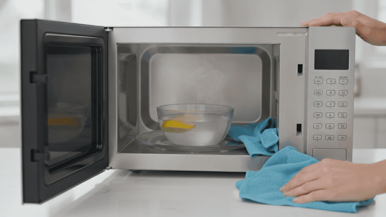 Como limpar o micro-ondas por dentro sem esfregar: truque do vapor com limão, vinagre e bicarbonato