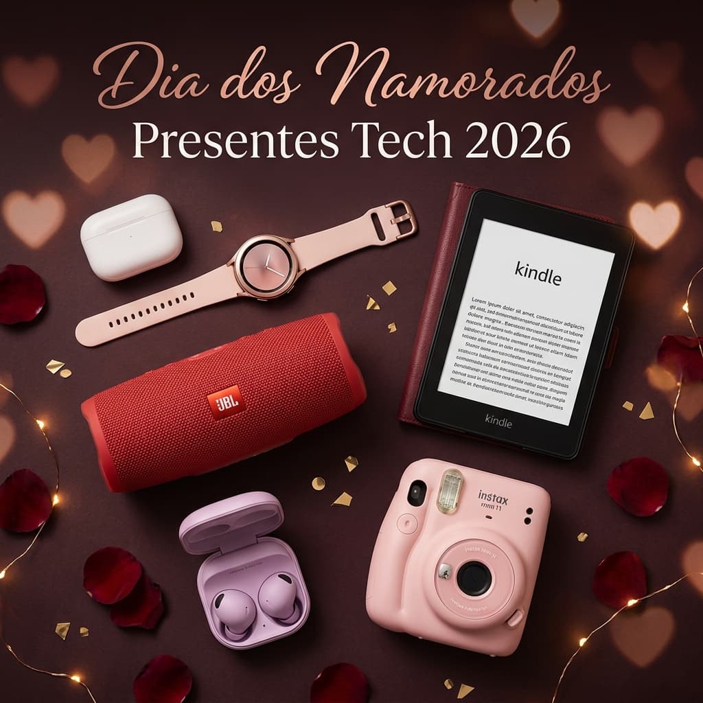 Presentes tech para o Dia dos Namorados 2026 — AirPods Pro, Galaxy Watch, JBL Charge 5 e Kindle Paperwhite