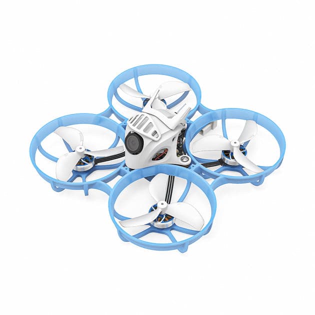 BetaFPV Meteor75 Pro, tinywhoop de 75 mm com dutos de proteção azuis nas quatro hélices