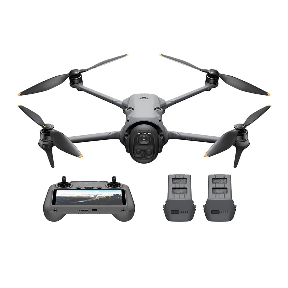 DJI Mavic 4 Pro dobrável com gimbal de três câmeras Hasselblad, controle remoto com tela e duas baterias extras